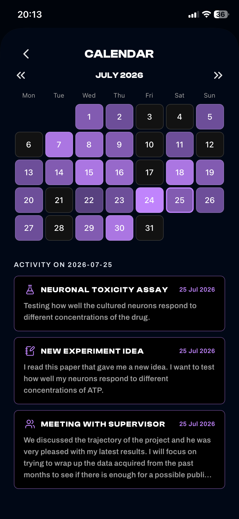 LabMemo interactive research calendar